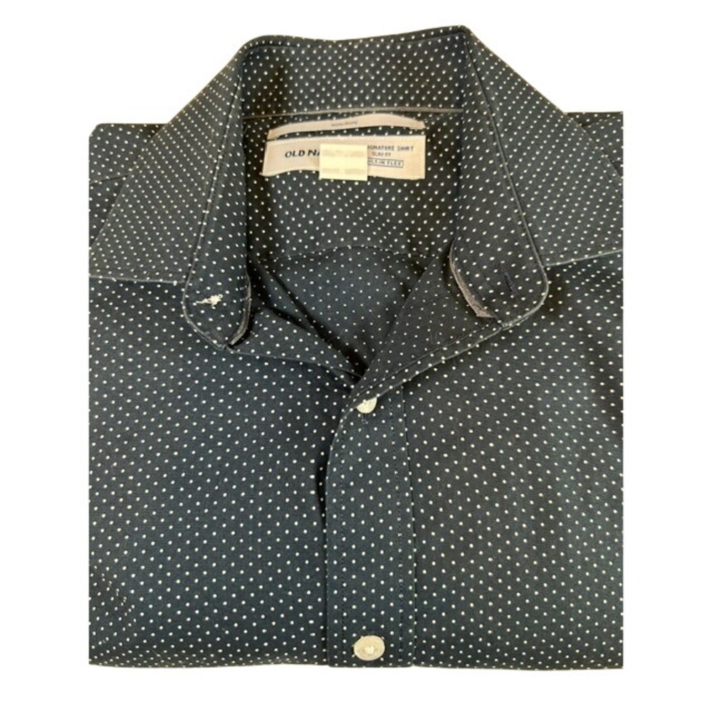 Old Navy Men's Signature Slim Fit Button Up Blue Polka Dot Dress Shirt MD